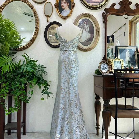 Jenny Yoo Silver-Blue Floral Maxi Gown - Picture 8 of 10